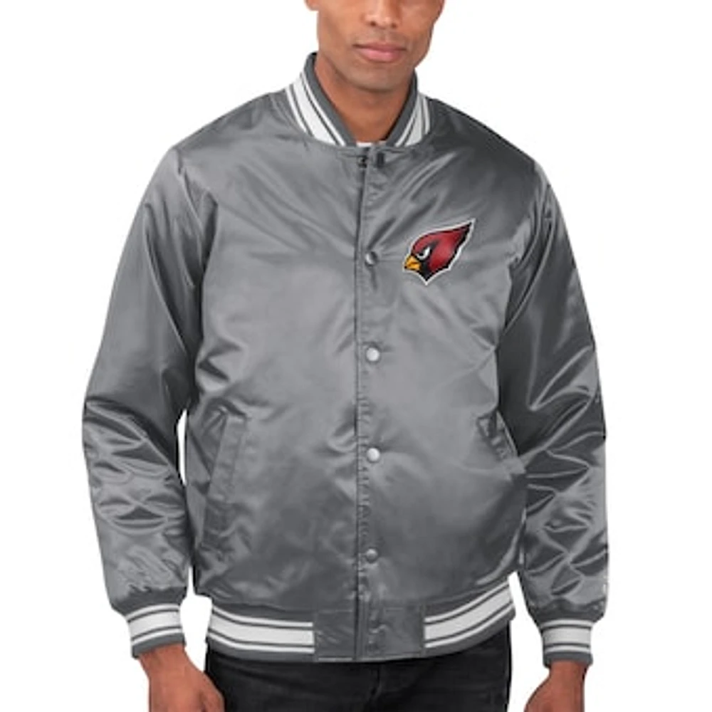 Men's Starter Gray Arizona Cardinals Locker Room Satin Varsity Full-Snap Jacket