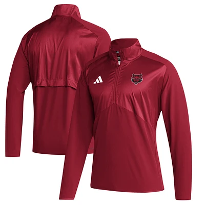 Men's adidas  Scarlet Arkansas State Red Wolves Sideline Quarter-Zip Pullover Top
