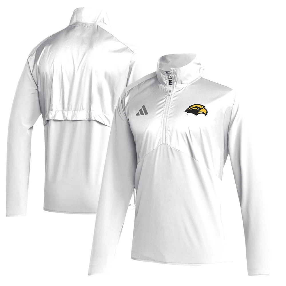 Men's adidas White Southern Miss Golden Eagles Sideline Quarter-Zip Pullover Top