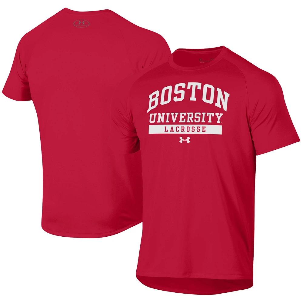Men's Under Armour Scarlet Boston University Lacrosse UA Tech T-Shirt