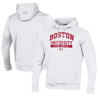 Men's Under Armour White Boston University Field Hockey Fleece Pullover Hoodie