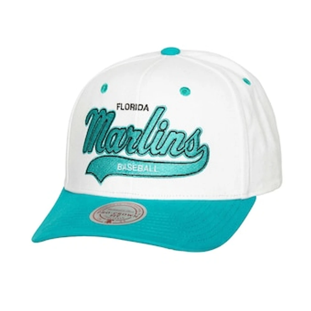 Men's Mitchell & Ness White Florida Marlins Cooperstown Collection Tail Sweep Pro Snapback Hat