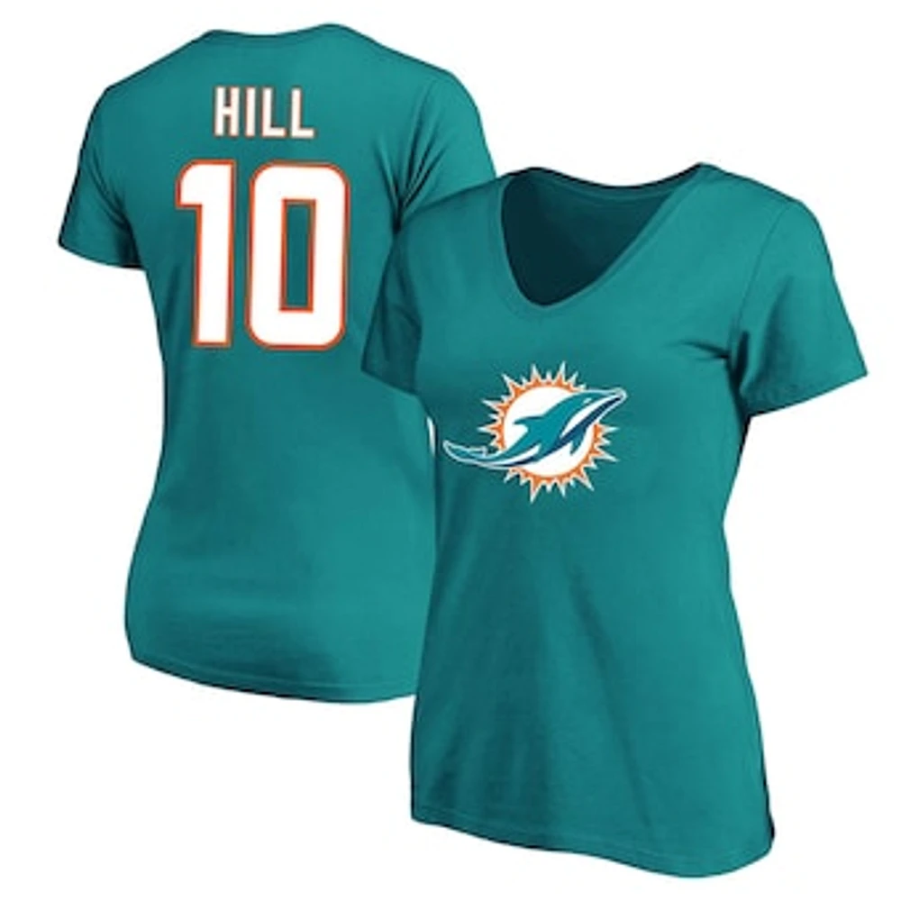 Women's Tyreek Hill Aqua Miami Dolphins Plus Fair Catch Name & Number V-Neck T-Shirt