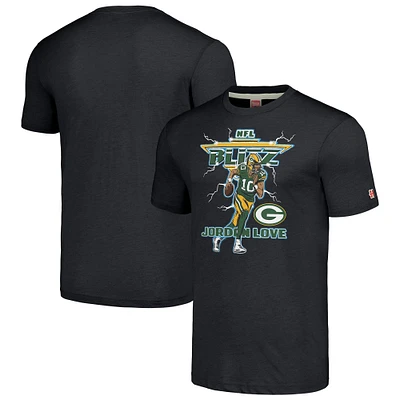 Men's Homage Jordan Love Heathered Charcoal Heather Green Bay Packers NFL Blitz Player Tri-Blend T-Shirt