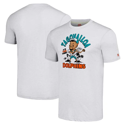 Men's Homage Tua Tagovailoa Heathered Ash Miami Dolphins Caricature Player Tri-Blend T-Shirt