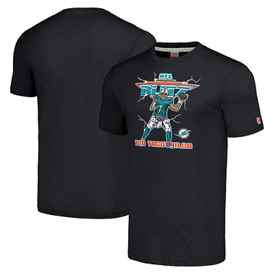 Men's Homage Tua Tagovailoa Heather Black Miami Dolphins NFL Blitz Player Tri-Blend T-Shirt