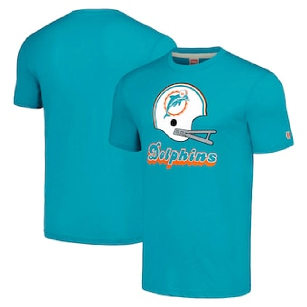 Unisex Homage Aqua Miami Dolphins Big Helmet Tri-Blend T-Shirt