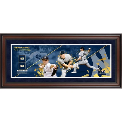 Gerrit Cole New York Yankees Framed 2023 American League Cy Young Award 10" x 30" Pano with Two Pieces of Game-Used Baseballs - Limited Edition of 500