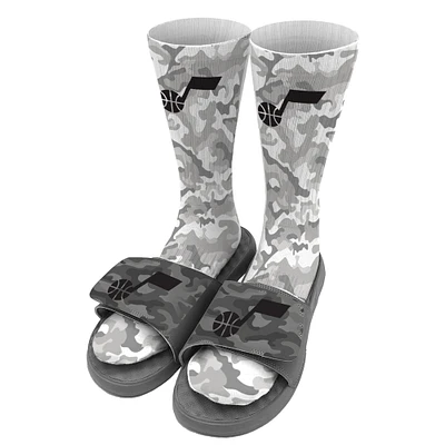 Youth ISlide Gray Utah Jazz Camo Sock & Slide Bundle