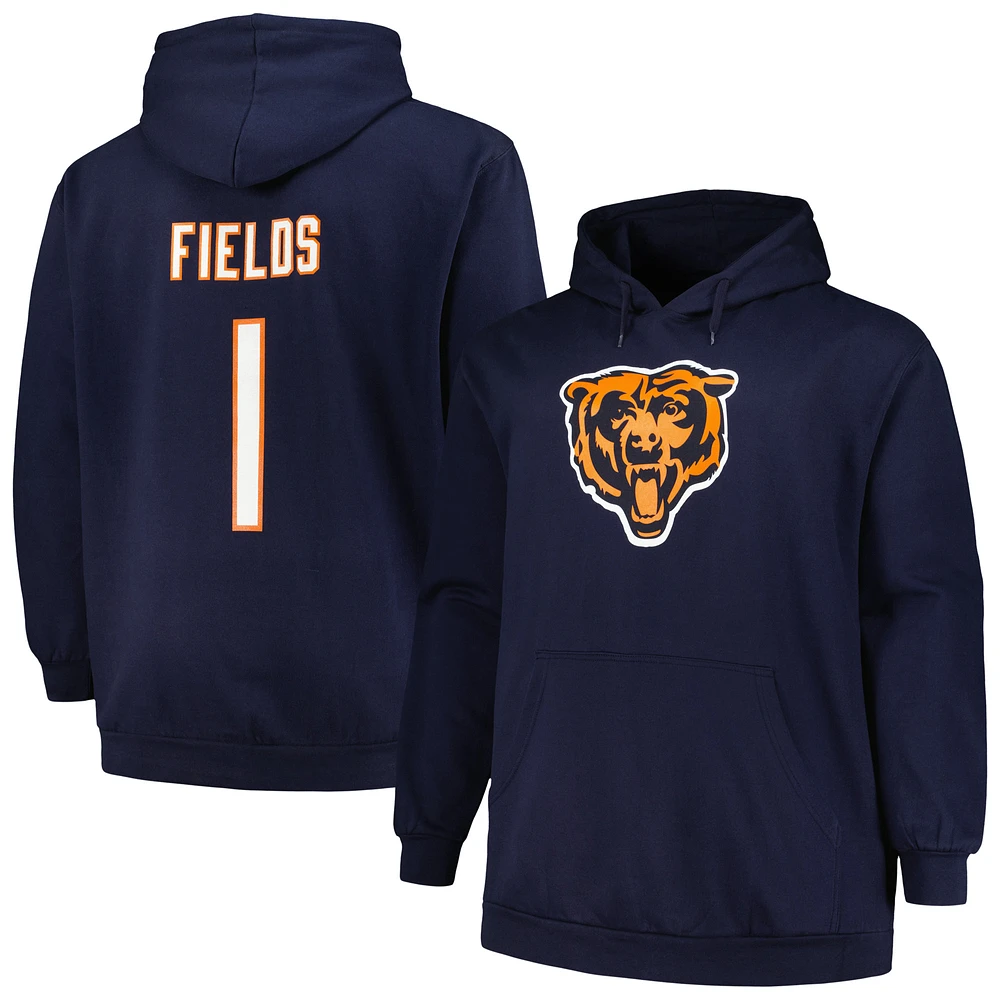 Men's Fanatics Justin Fields Navy Chicago Bears Big & Tall Fleece Name Number Pullover Hoodie