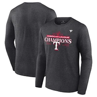 Men's Fanatics  Heather Charcoal Texas Rangers 2023 American League Champions Locker Room Long Sleeve T-Shirt