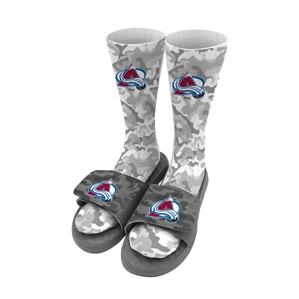 Youth ISlide Gray Colorado Avalanche Camo Sock & Slide Bundle
