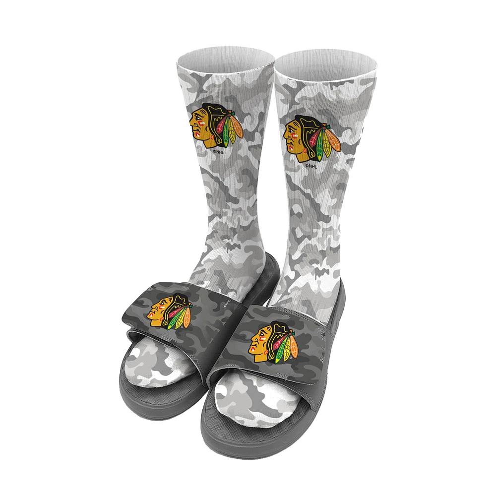 Youth ISlide Gray Chicago Blackhawks Camo Sock & Slide Bundle