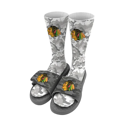 Youth ISlide Gray Chicago Blackhawks Camo Sock & Slide Bundle