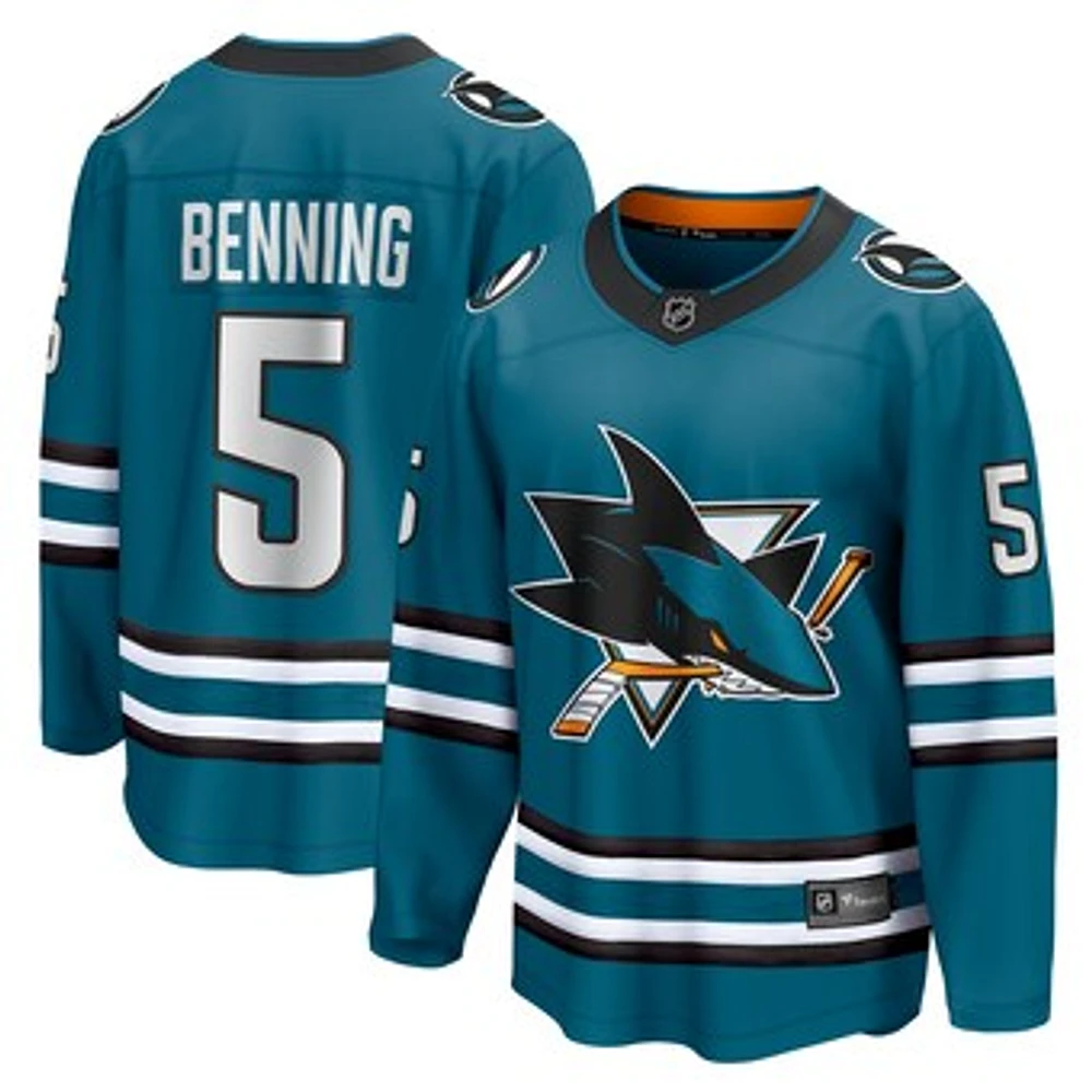 Men's Fanatics Matt Benning Teal San Jose Sharks Home Breakaway Jersey