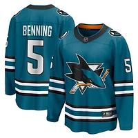 Men's Fanatics Matt Benning Teal San Jose Sharks Home Breakaway Jersey