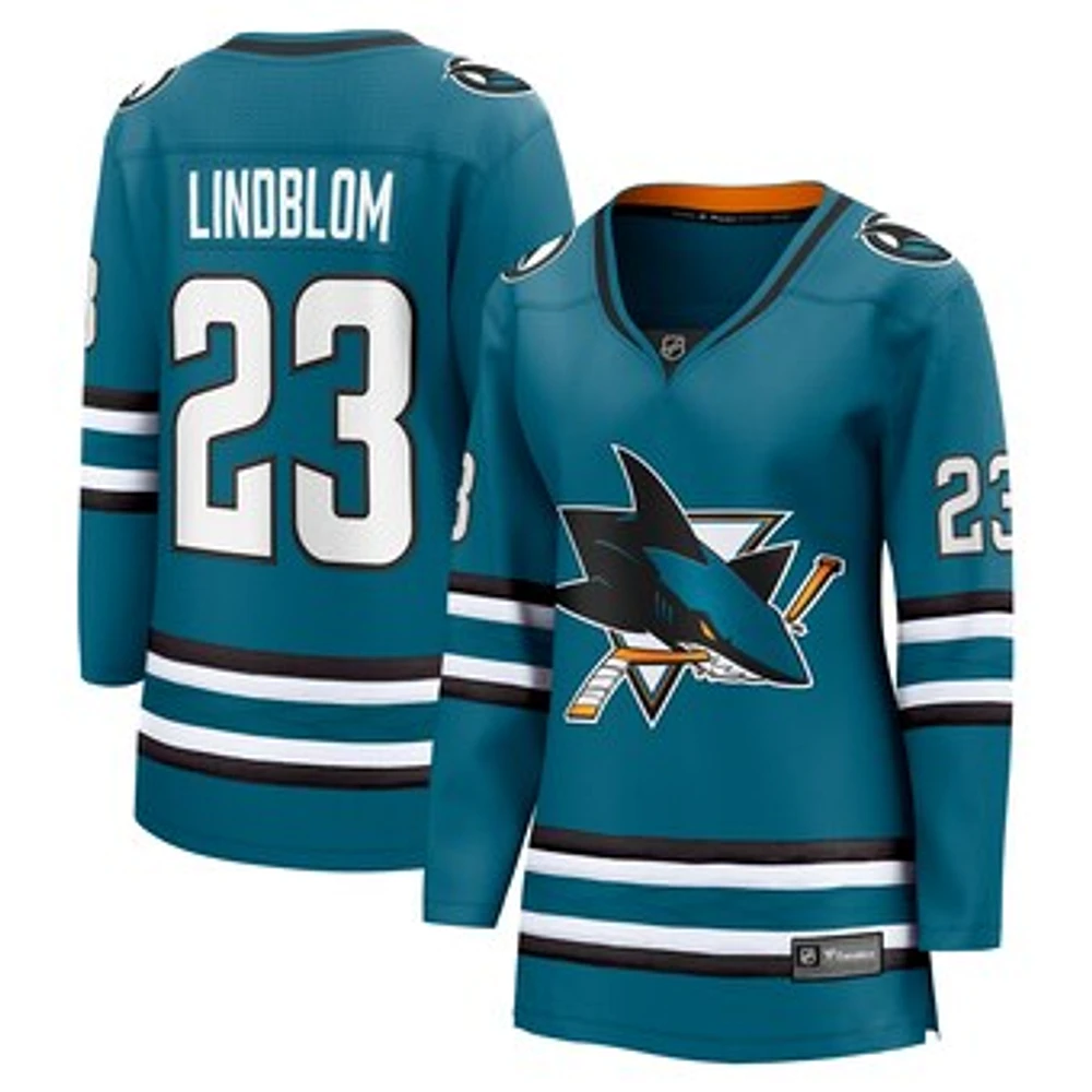 Women's Fanatics Oskar Lindblom Teal San Jose Sharks Home Breakaway Player Jersey