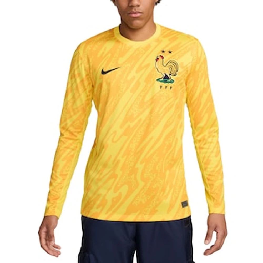 Men's Nike  Yellow France National Team 2024 Goalkeeper Replica Stadium Long Sleeve Jersey