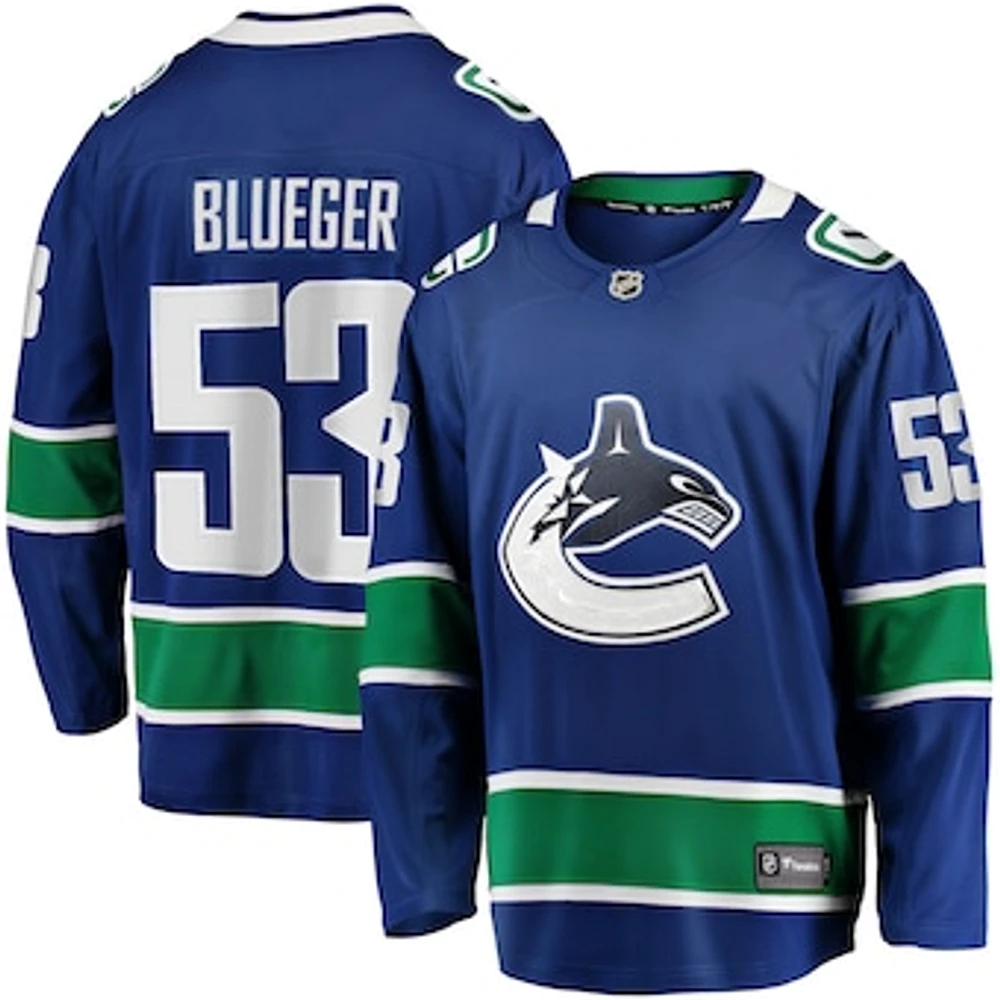 Men's Fanatics Teddy Blueger Blue Vancouver Canucks Home Breakaway Jersey