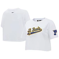 Women's Pro Standard White St. Louis Blues Boxy Script Tail Cropped T-Shirt