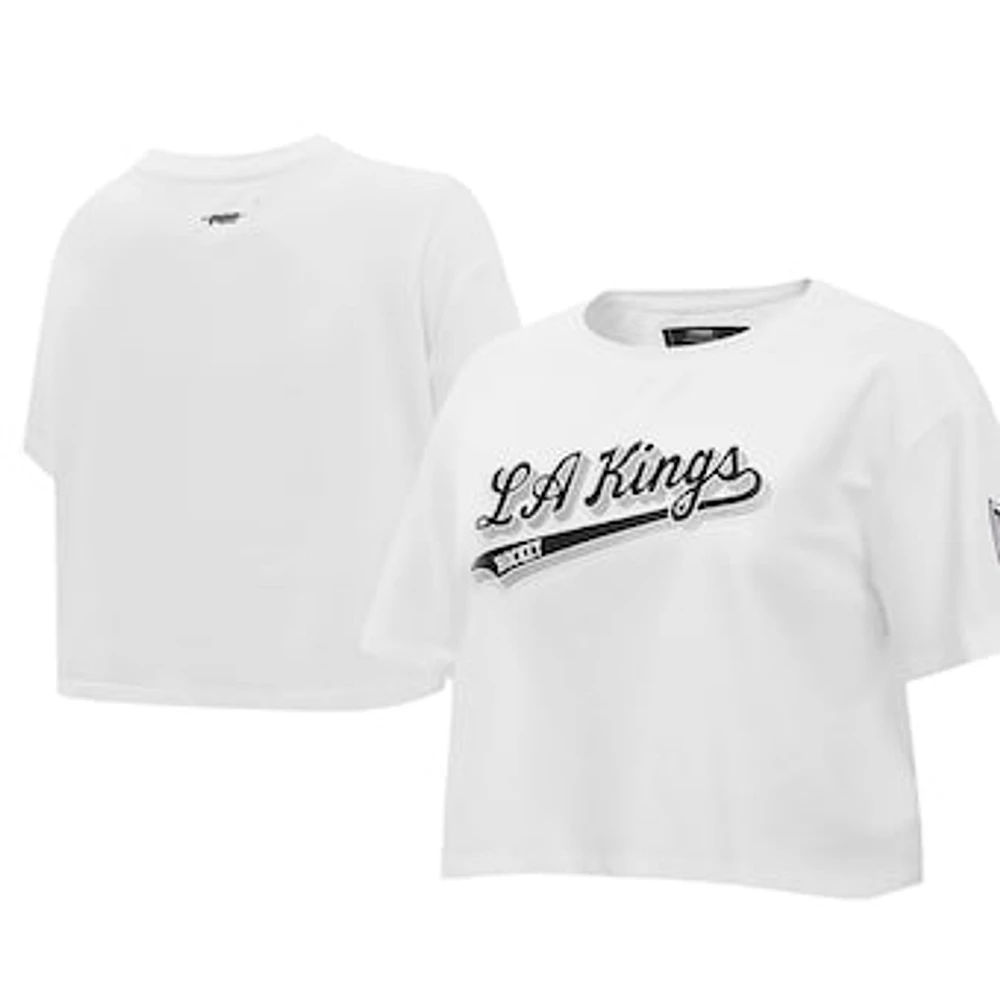 Women's Pro Standard White Los Angeles Kings Boxy Script Tail Cropped T-Shirt