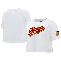 Women's Pro Standard White Chicago Blackhawks Boxy Script Tail Cropped T-Shirt