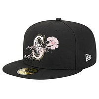 Men's New Era Black Seattle Mariners Dotted Floral 59FIFTY Fitted Hat