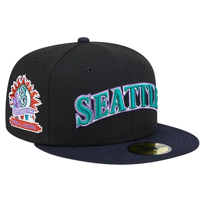 Men's New Era Black Seattle Mariners  Retro Spring Training 59FIFTY Fitted Hat