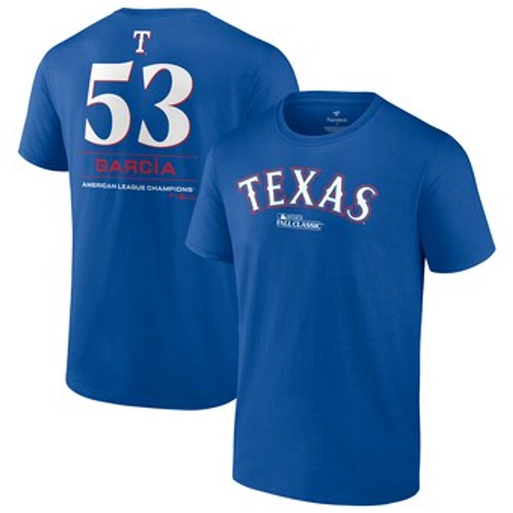 Men's Fanatics Adolis Garcia Royal Texas Rangers 2023 American League Champions Player Name & Number T-Shirt