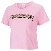 Women's ZooZatz Pink Florida State Seminoles Gingham Logo Cropped T-Shirt