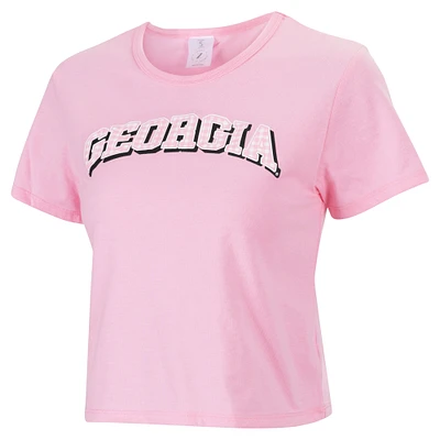 Women's ZooZatz Pink Georgia Bulldogs Gingham Logo Cropped T-Shirt