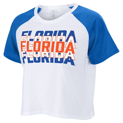 Women's ZooZatz White Florida Gators Colorblock Repeat Raglan Cropped T-Shirt