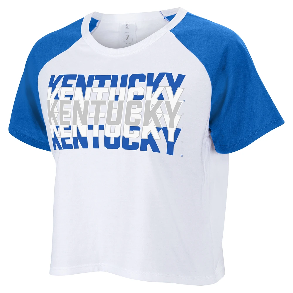 Women's ZooZatz White Kentucky Wildcats Colorblock Repeat Raglan Cropped T-Shirt