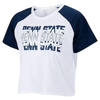 Women's ZooZatz White Penn State Nittany Lions Colorblock Repeat Raglan Cropped T-Shirt