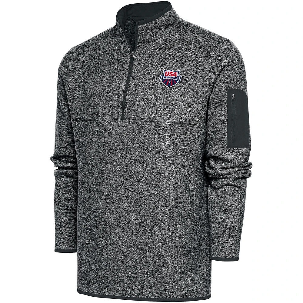 Men's Antigua Heather Charcoal USA Swimming Big & Tall Fortune Quarter-Zip Pullover Jacket