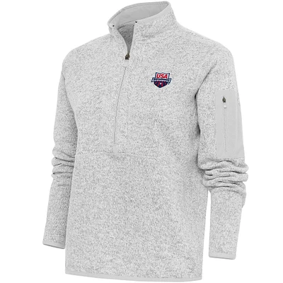 Women's Antigua  Heather Gray USA Swimming Fortune Half-Zip Pullover Jacket