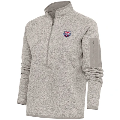 Women's Antigua  Oatmeal USA Swimming Fortune Half-Zip Pullover Jacket