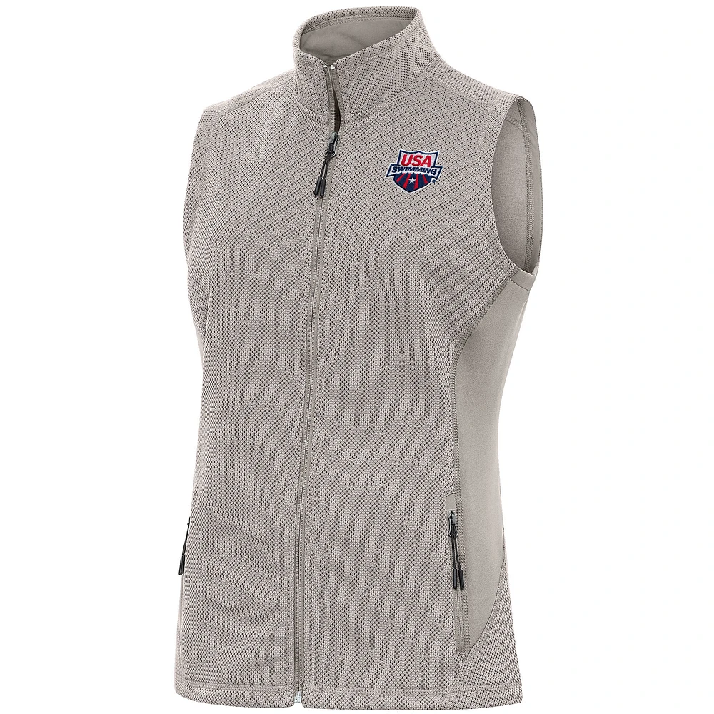 Women's Antigua Oatmeal USA Swimming Course Full-Zip Vest