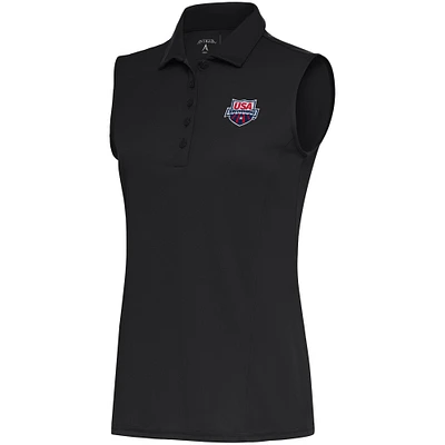 Women's Antigua  Charcoal USA Swimming Sleeveless Tribute Polo