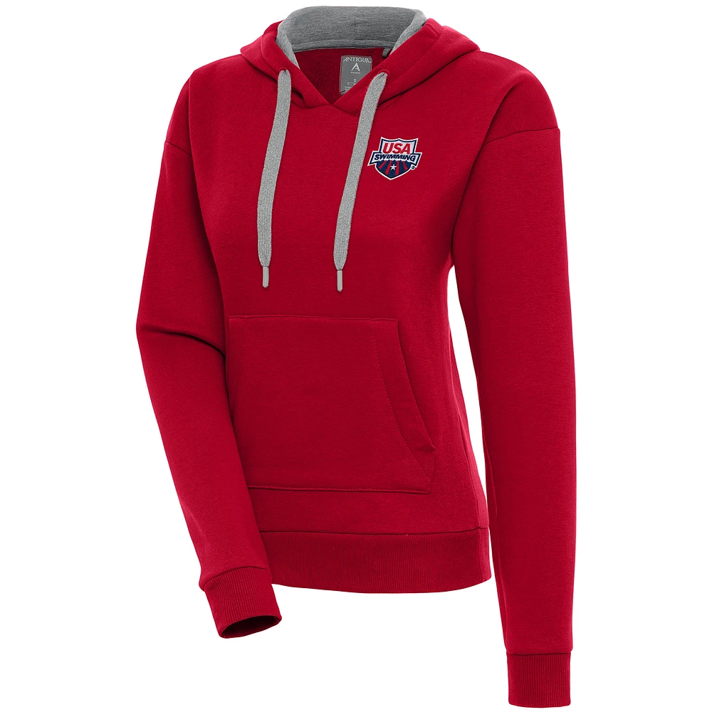 Women's Antigua Red USA Swimming Victory Pullover Hoodie