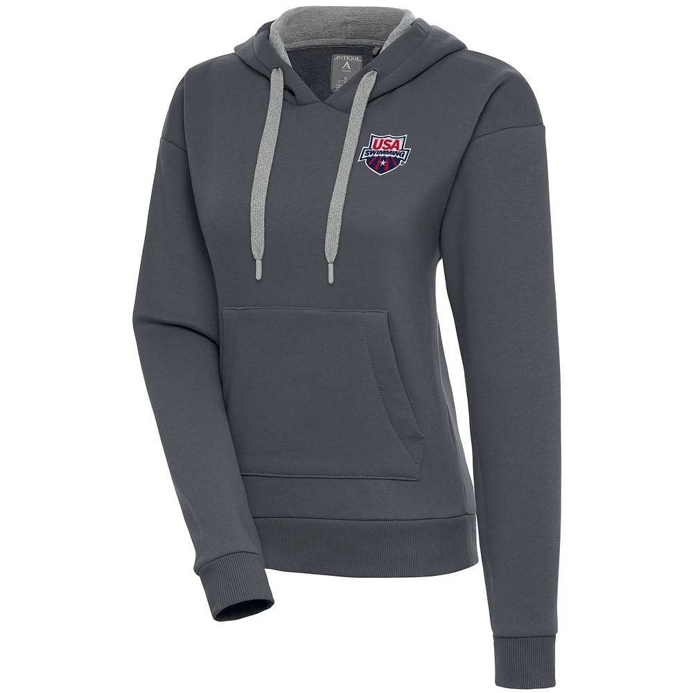 Women's Antigua Charcoal USA Swimming Victory Pullover Hoodie