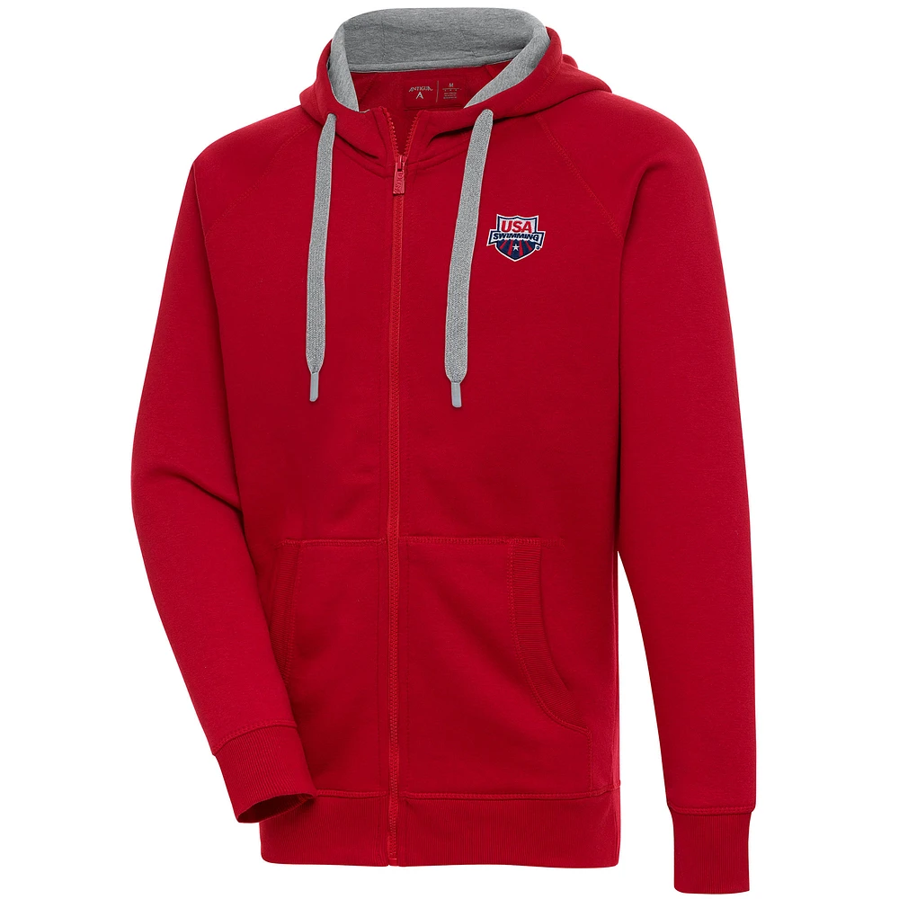 Men's Antigua Red USA Swimming Victory Full-Zip Hoodie