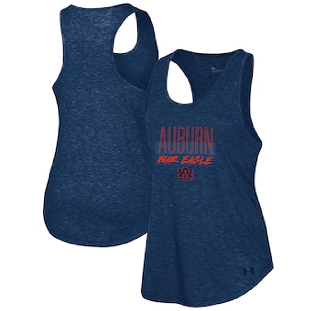 Women's Under Armour Heather Navy Auburn Tigers Breezy Racerback Tri-Blend Tank Top