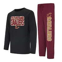 Men's Concepts Sport Wine/Black Cleveland Cavaliers Meter Long Sleeve T-Shirt & Pants Sleep Set