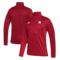 Men's adidas  Scarlet Nebraska Huskers Stadium Knit Quarter-Zip Pullover Jacket