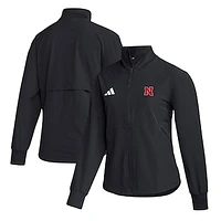 Women's adidas  Black Nebraska Huskers Travel Full-Zip Woven Jacket