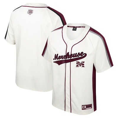 Men's Colosseum Cream Morehouse Maroon Tigers Ruth Button-Up Baseball Jersey