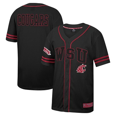 Men's Colosseum Black Washington State Cougars Free Spirited Mesh Button-Up Baseball Jersey