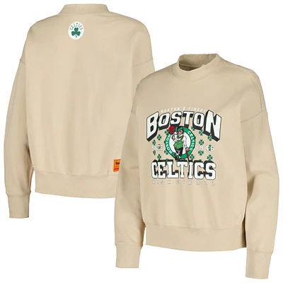 Women's Qore Cream Boston Celtics Oversized Cozy Mock Neck Pullover Sweatshirt