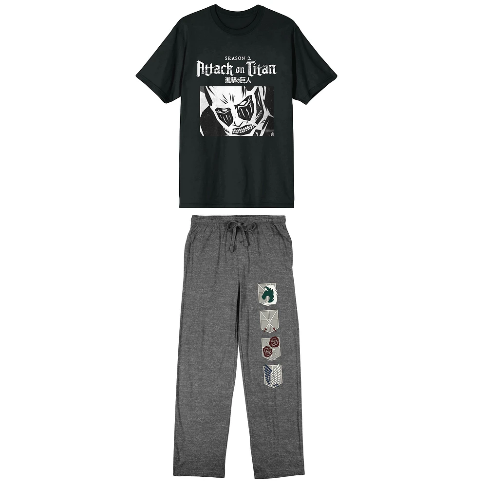 Men's Black Attack on Titan T-Shirt & Pants Sleepwear Set